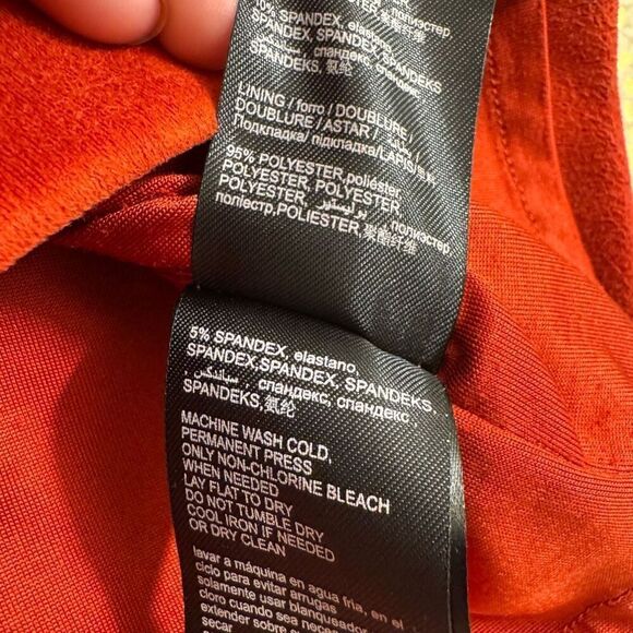 Bebe Burnt Rust Orange Suede Lined Stretch Mini Skirt Size 10 - Picture 4 of 7